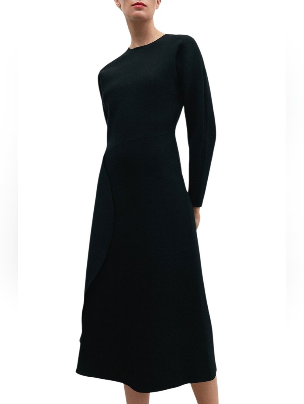 Adolfo Dominguez Black Long-Sleeve Midi Dress Size M Elegant Women's
